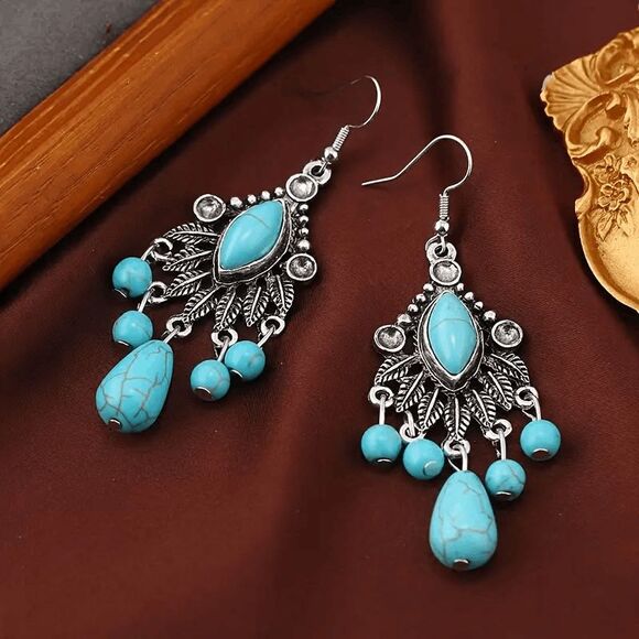 Western Boho Turquoise Dangle Earrings - Picture 5 of 5